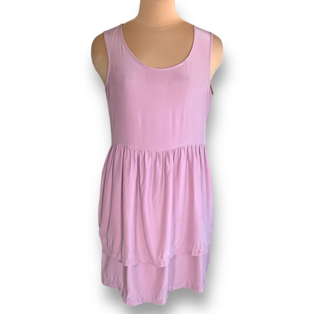 Steven Alan Dress Blush Pink Sleeveless Tiered Silk Scoopneck Retro Babydoll